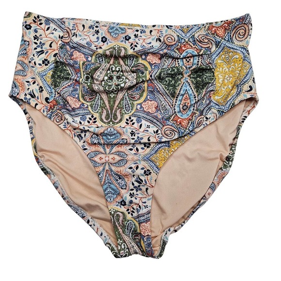 Garnet Hill High Waisted Bikini Bottoms 6‎ Paisley Print Swim - Picture 1 of 8